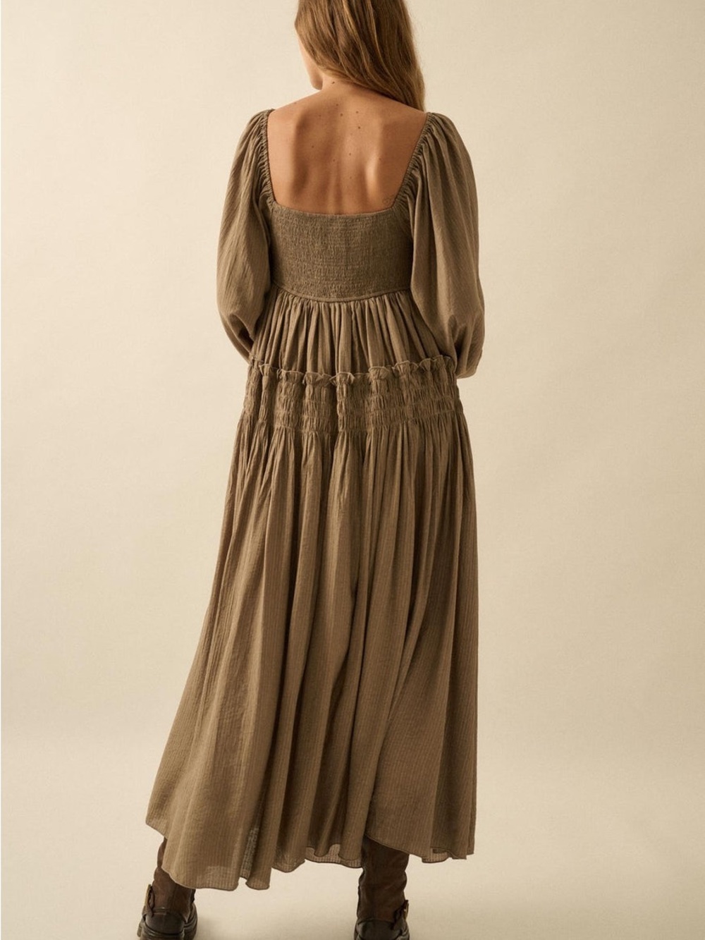 PROMESA Love Story Smocked Tonal-Stripe Midi Peasant Dress Small NWT - Picture 5 of 7